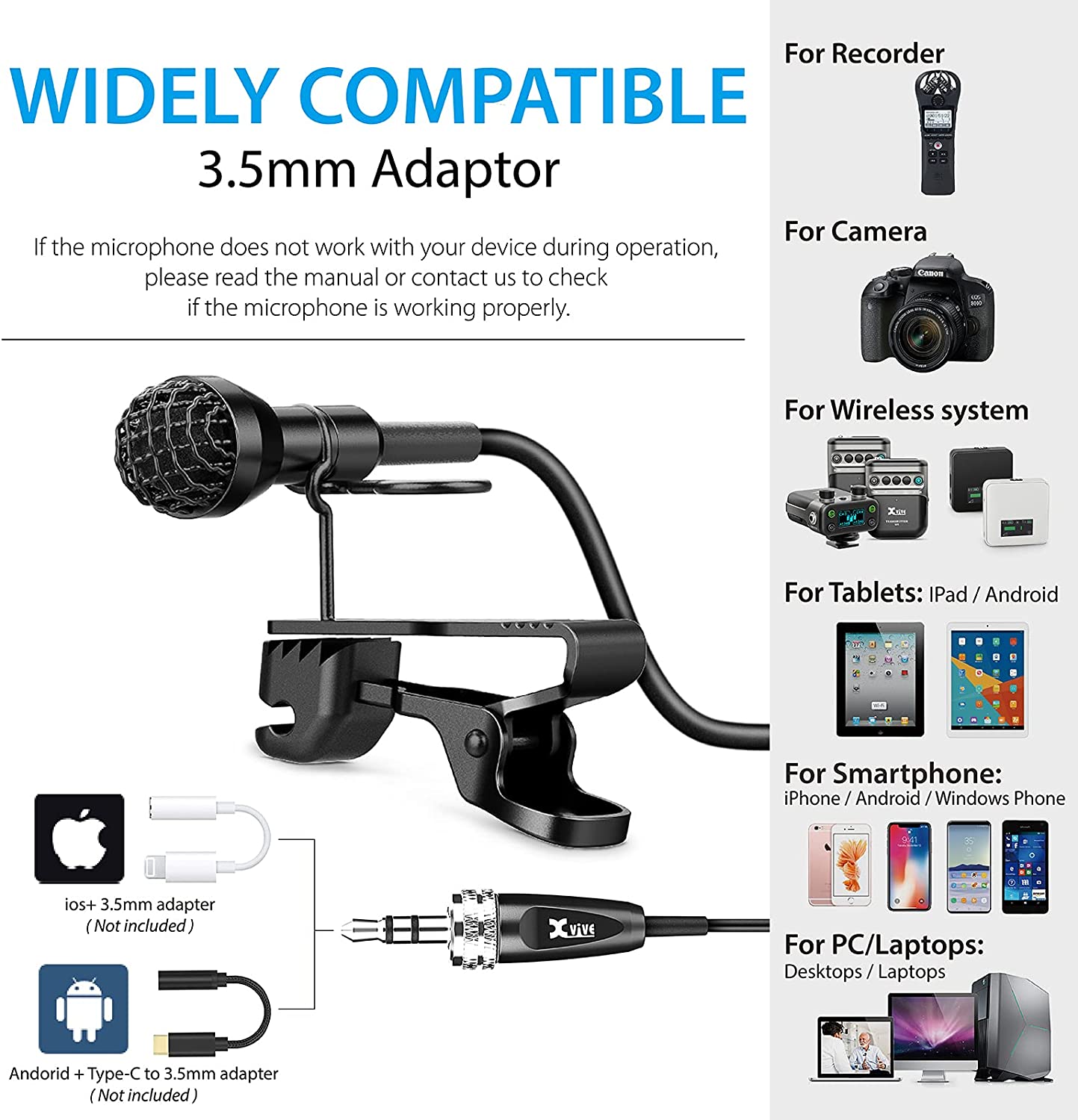 Cell　Xvive　APP,Small　Mic　Clip-On　for　Smartphone,YouTube,Conference,Recording　Device　i　Microphone　Lv1　Lavalier　Lapel　Omnidirectional　No　Professional　Microphone,No　Lav　Mircophone,3.5mm　Apple