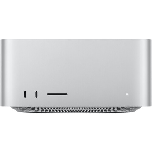 Front view of Apple Mac Studio M5 Max with USB-C ports and SDXC card reader